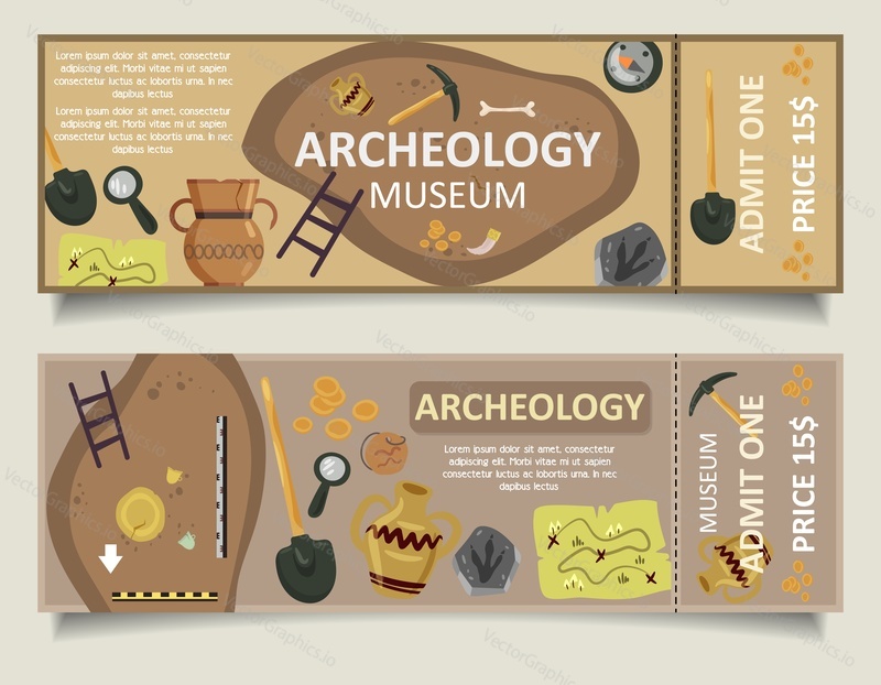 Vstupenky na archeologické muzeum. Archeologie Muzeum lístek vektorové šablony set.