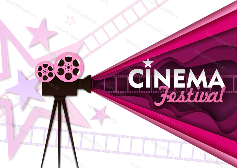 Kino festival retro plakát banner šablona. Vektorové papír řez ilustrace.