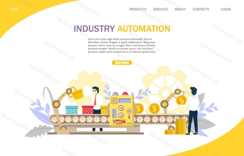 Industry automation vector website template, web page and landing page design for website and mobile site development. Business automation concept.