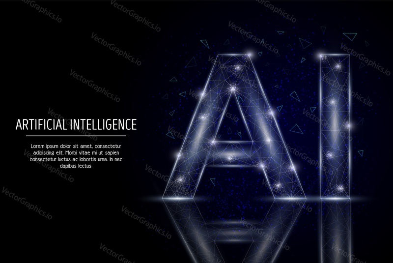 Ai letters nízké poly drátěné pletivo vyrobené z bodů, čar a tvarů. Vektorové polygonální umění styl designu. Umělá inteligence plakát banner šablona s kopírovacím prostorem.