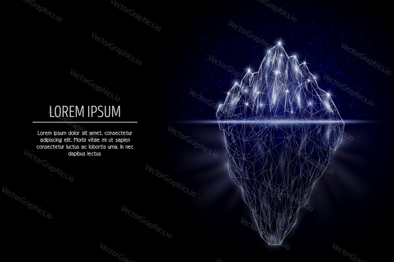 Iceberg low poly drátěné pletivo vyrobené z bodů, čar a tvarů. Vektorové polygonální umění styl designu. Šablona banneru plakátu s kopírovacím prostorem.