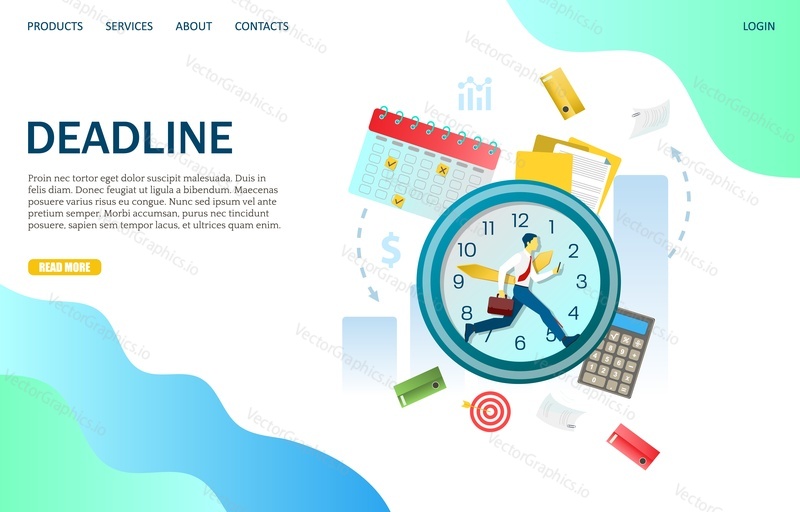 Deadline vector website template, web page and landing page design for website and mobile site development. Task optimization, time management concept.