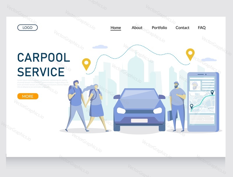 Carpool service vector website template, web page and landing page design for website and mobile site development. Online carpooling and car sharing service.