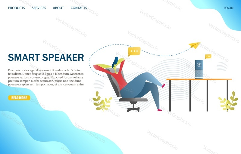 Векторный шаблон веб-сайта Smart speaker, дизайн веб-страницы и целевой страницы для разработки веб-сайтов и мобильных сайтов. Концепция голосового помощника.