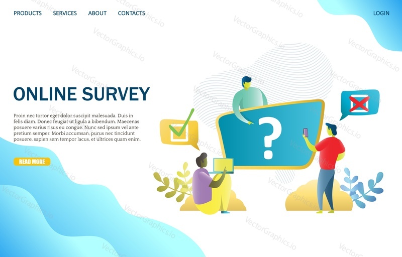 Online průzkum vektorové webové stránky šablony, webové stránky a vstupní stránky design pro webové stránky a mobilní vývoj webu. Koncept online hlasování.