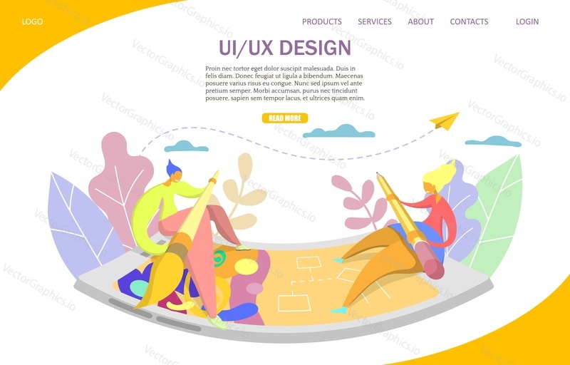 Векторный шаблон веб-сайта UI и UX-дизайна, дизайн веб-страницы и целевой страницы для разработки веб-сайтов и мобильных сайтов. Курсы дизайна пользовательского интерфейса и пользовательского опыта, онлайн-концепция занятий.