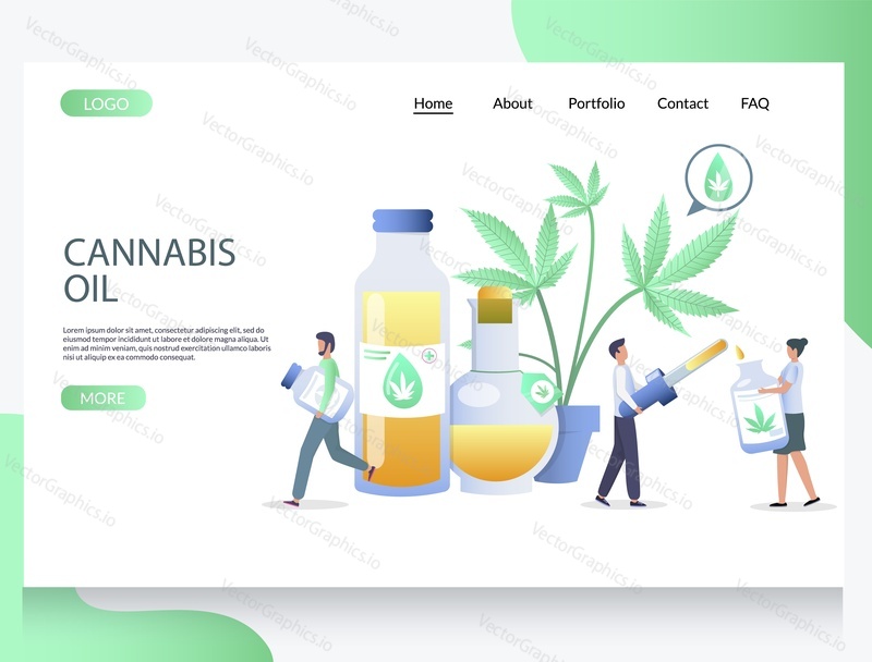 Šablona webových stránek Cannabis oil vector, design webových stránek a vstupních stránek pro vývoj webových stránek a mobilních stránek. Konopný olej lékařský a rekreační koncept marihuany.