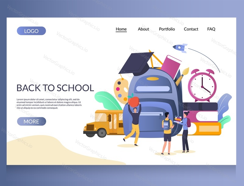 Векторный шаблон веб-сайта Back to school, дизайн веб-страницы и целевой страницы для разработки веб-сайтов и мобильных сайтов. Образование, концепция школьного времени.