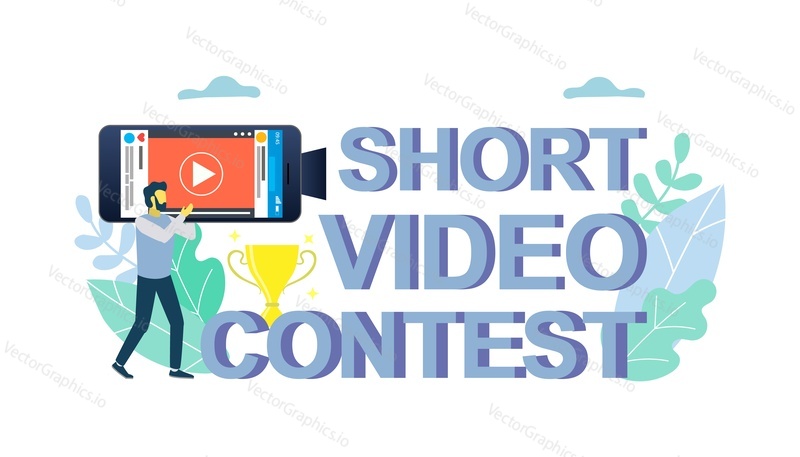 Mobilní krátké video soutěž vektorové ploché ilustrace. Soutěž krátkých filmů. smartphone filmmaking pro mobilní filmový festival koncept pro web banner, webové stránky atd.