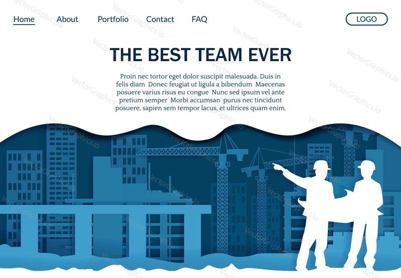 Construction company vector website template, web page and landing page design for website and mobile site development. Home building industry, housing development concept, paper art style.