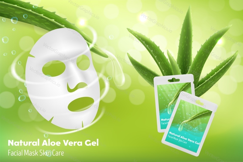 Aloe vera obličejové masky vektorové reklamní plakát šablony. Přírodní aloe vera pleťová maska krása a péče o pleť produkt propagace značky.