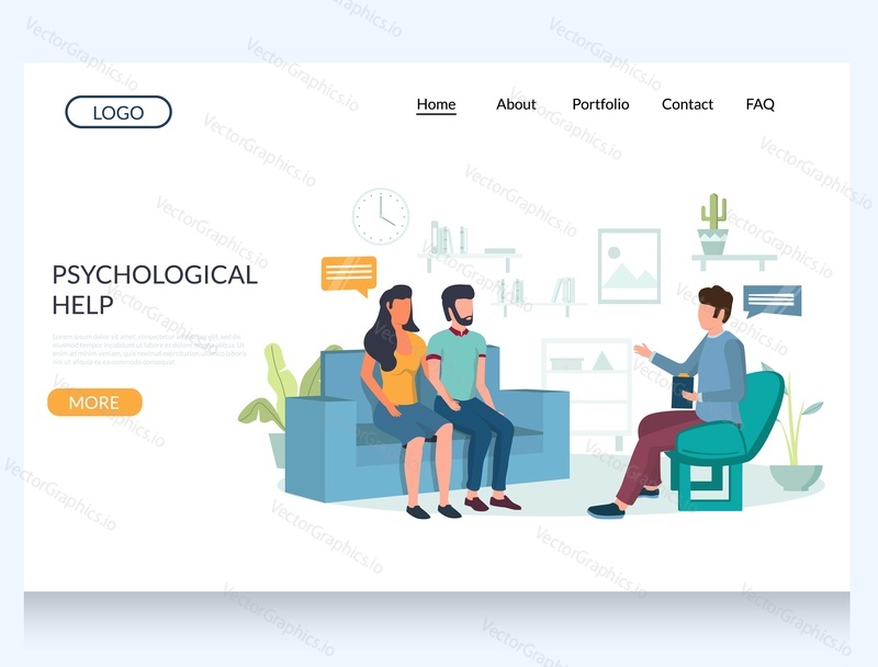 Psychological help vector website template, web page and landing page design for website and mobile site development. Counseling and psychological services concept.