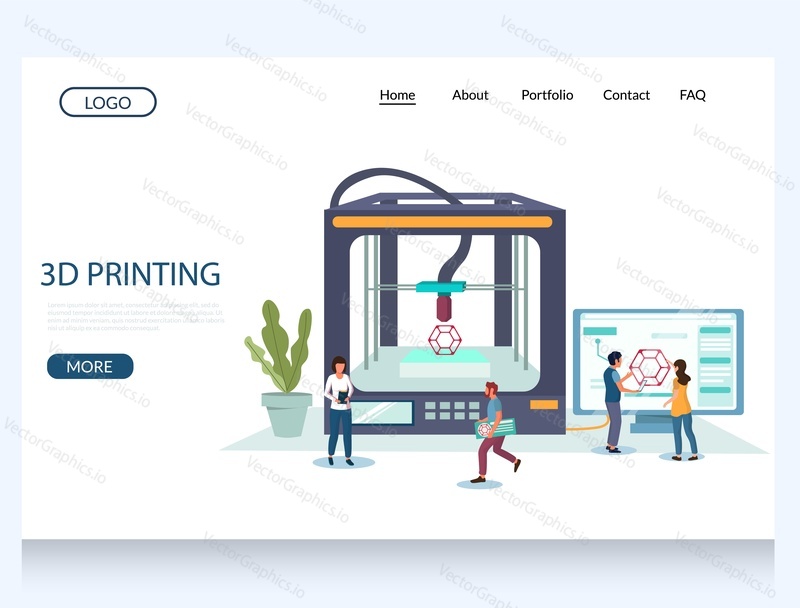 3D tisk vektorové webové stránky šablony, webové stránky a vstupní stránky design pro vývoj webových stránek a mobilních stránek. Prototypování, aditivní výroba.