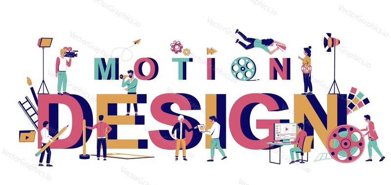 Шаблон векторного баннера для типографии Motion design. Талантливая и творческая команда профессионалов в области дизайна и маркетинга создает анимированное видео. Индустрия анимации и моушн-графики, видеопроизводство.