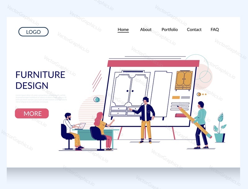 Design nábytku vektorové webové stránky šablony, webové stránky a vstupní stránky design pro webové stránky a vývoj mobilních stránek. Profesionální designérský tým vytvářející vlastní podrobné výkresy Skříně skříně.