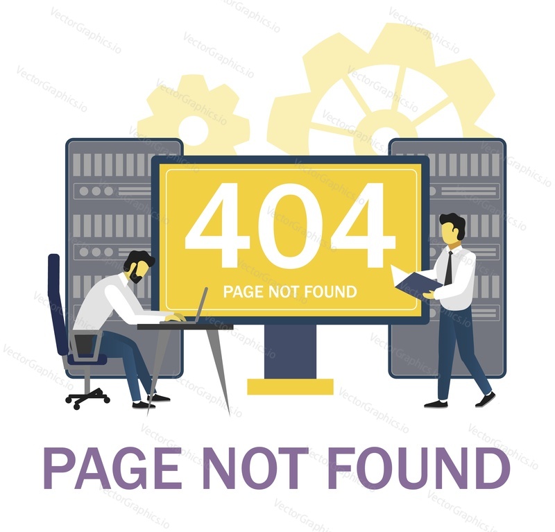 Chyba 404-stránka nebyla nalezena. Systémoví administrátoři řešení problémů s chybou HTTP, ploché vektorové ilustrace. Stránky jsou ve výstavbě.