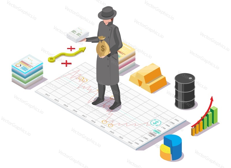 Insider hrozba 3D vektor. Hacker krade peníze a datové informace ilustrace. Kybernetický podvod, bankovní podvod, postava internetového lupiče. Phishingový útok, hacknutý účet, malware