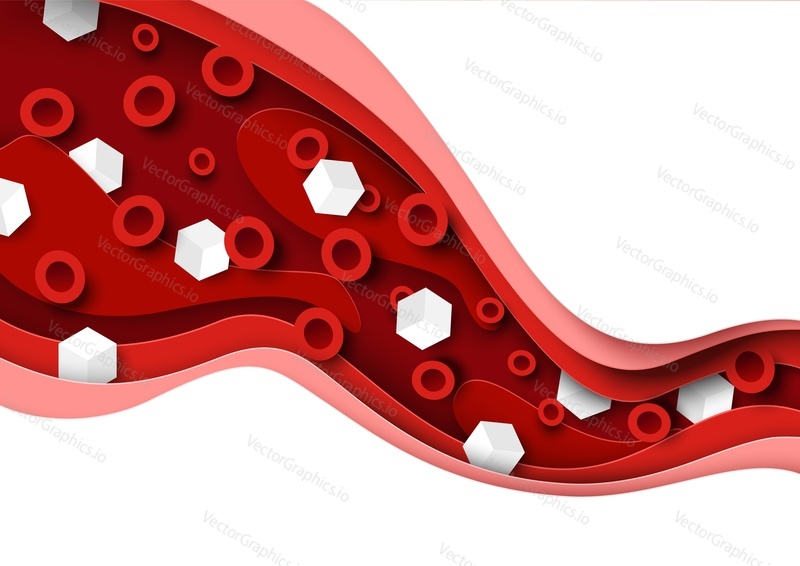 Sugar cells in blood vector. Glucose in red bloodstream. Hyperglycemia and hypoglycemia concept. Diabetes disease diagnosis and awareness