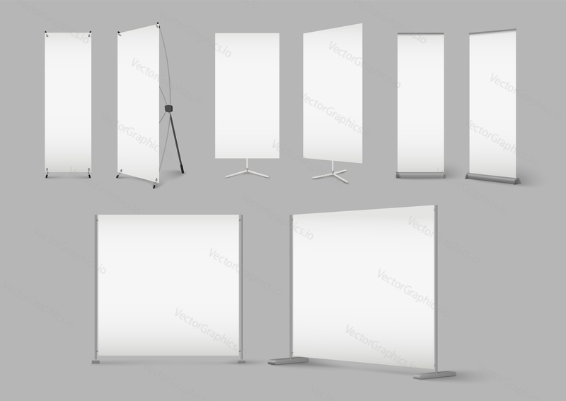 Isolated outdoor billboard with empty space vector set. Street poster frame for marketing brand promotion illustration. Showcase for retail announcement mockup