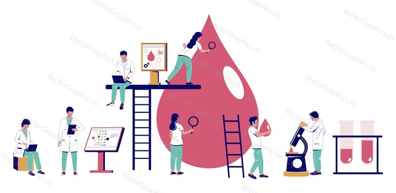 Krevní výzkumný test v lékařské laboratoři vector. Doktor dělá laboratorní analýzu se vzorkem buněk. Koncepce vědy o nemocnici a medicíně. Vědecký experiment pro diagnostiku onemocnění