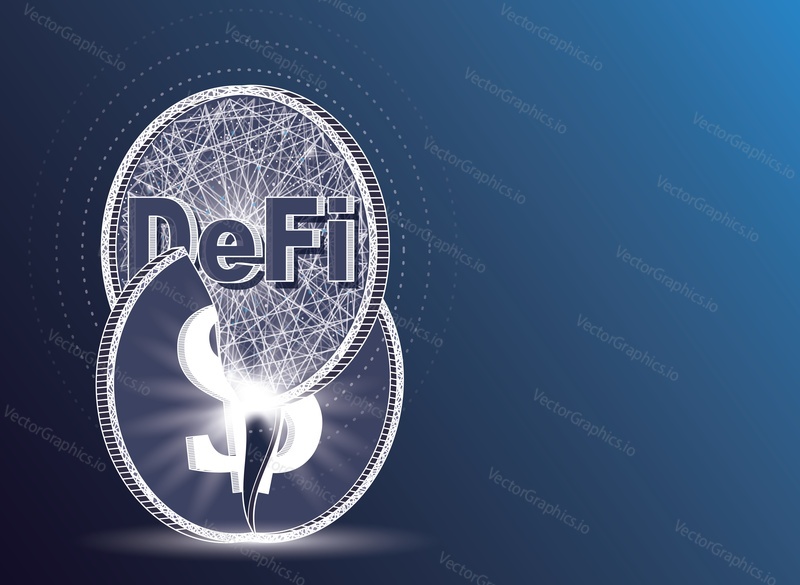 Decentralizovaný finanční banner. Defi crash dolar ocin vektorový design. Těžba kryptoměn a koncept blockchainu