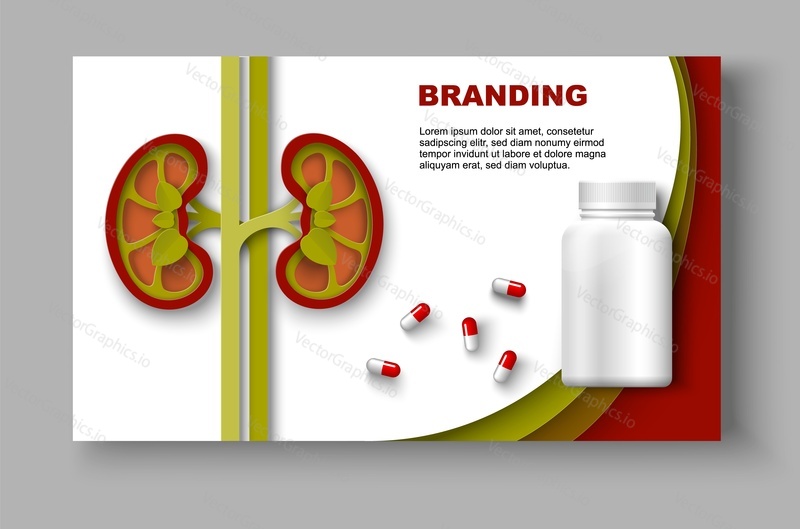 Šablona webové stránky lékařský produkt pro design značky léčby ledvin. Vektorové maketa na reklamy, kryt, plakát pro zdravotní péči. Léky pro kardiovaskulární renální terapii ilustrace