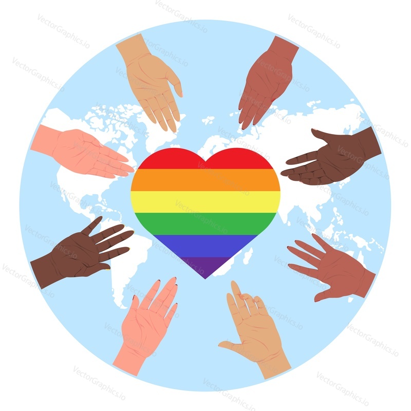 Světový Mezinárodní den proti homofobii. Vektorové idahot plakát. Banner, karta s duhovým srdcem a rukama ilustrace. Bisexuální, homosexuální a lesbická lidská rovnost a práva