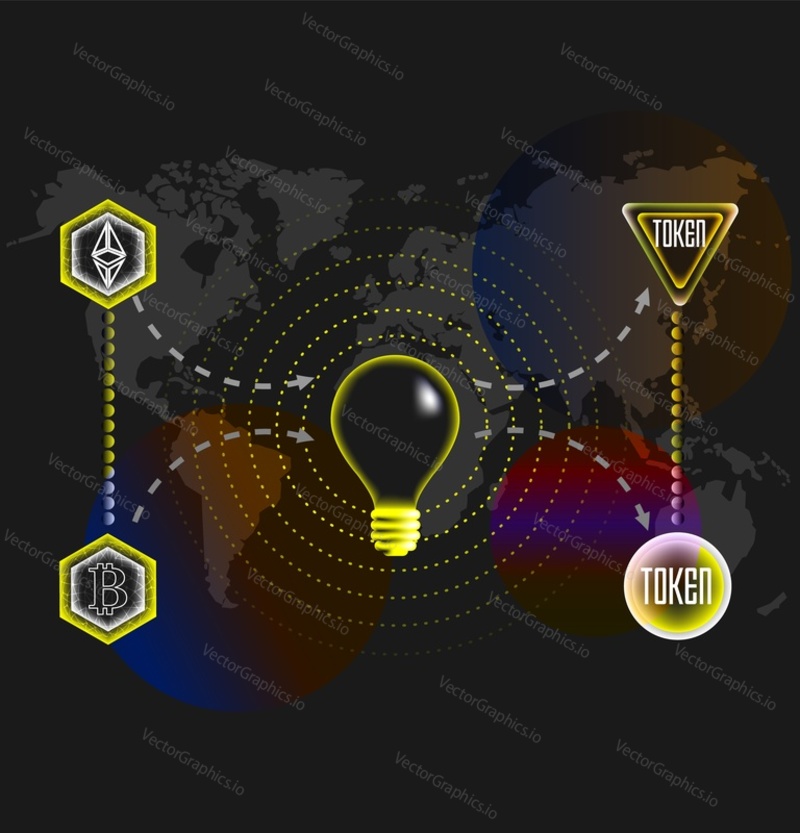 Crypto currency investment opportunities vector illustration. Bitcoin and ethereum token mining, safe pension savings account, cryptocurrency growth security