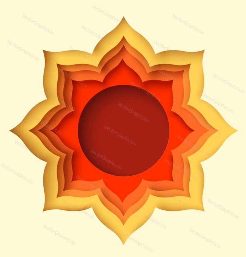 Papír řez rám vektor. Oranžová druhá swadhisthana chakra art craft design origami styl. Jóga meditace logo šablona s lotosový květ symbol
