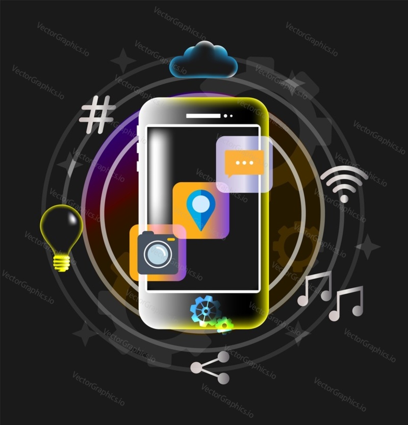 Mobilní telefon app development vektorové ilustrace. Design rozhraní smartphonu. Konstrukce softwaru webových stránek. Adaptivní UI responzivní UX šablona maketa
