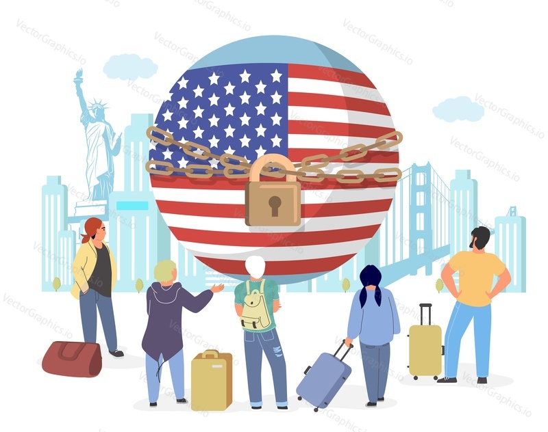 Закрытые границы с США для иммиграционного вектора. Иллюстрация 