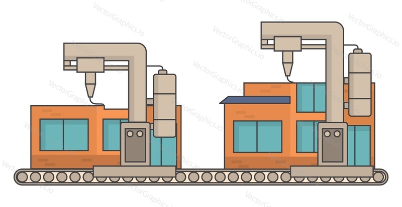 3D dům model tisk vektor. Moderní inženýrství, prototypování, vytváření objektů a inovativní koncepce technologie tvorby stavebních projektů