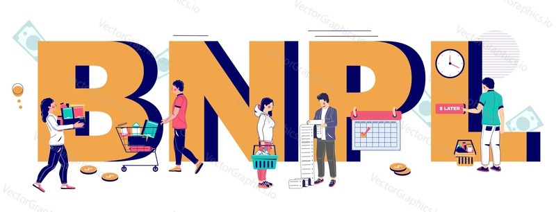 Купите сейчас, оплатите позже векторный плакат интернет-магазина BNPL. Розничная электронная коммерция, цифровой маркетинг, покупка в кредит в Интернете с концепцией скидки при продаже