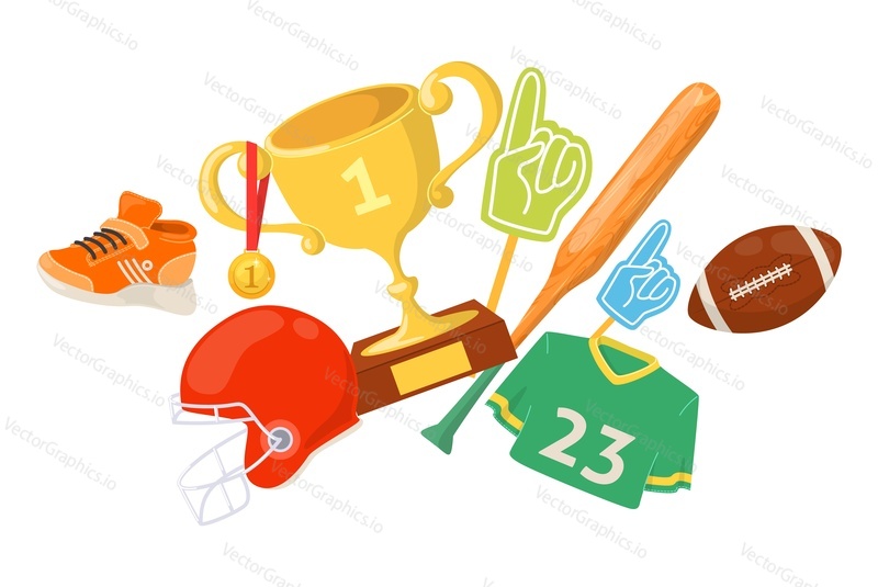 Profesionální tradiční americký sport, školení a odměna prize staff vector poster. Baseball a rugby fotbal propagace ilustrace. Banner pro sportovní klub, online třídu a školu