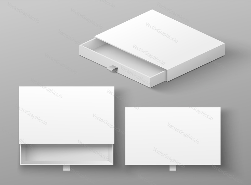 Paper box mockup with ribbon vector illustration. Open and closed package isolated set. Realistic template of container for branding presentation jewelry or cosmetic products