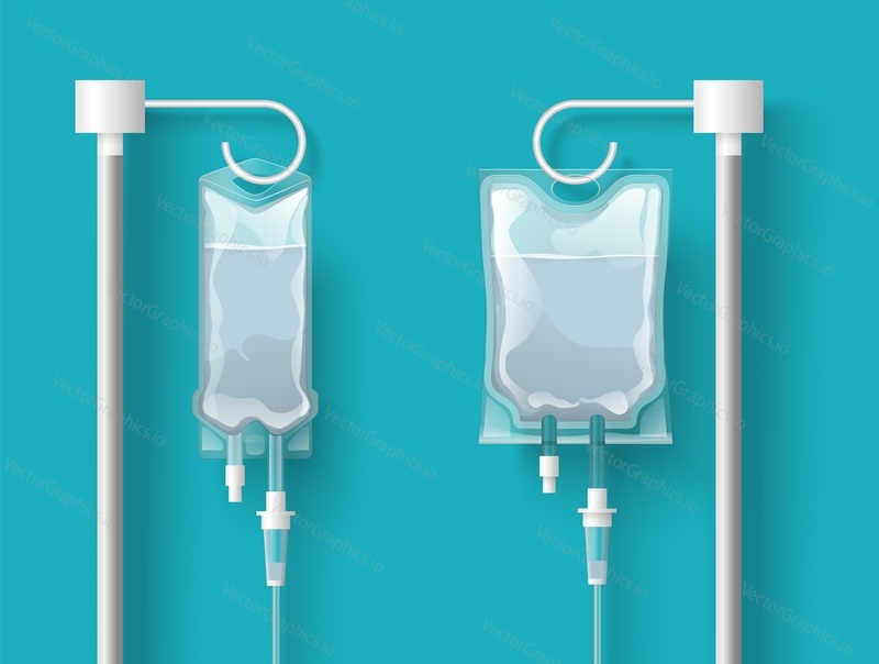 Lékařské kapátka pro intravenózní injekci a krevní transfuzi vektorové ilustrace s realistickým designem. Nouzové nástroje a vybavení pro koncepci nemocniční služby první pomoci