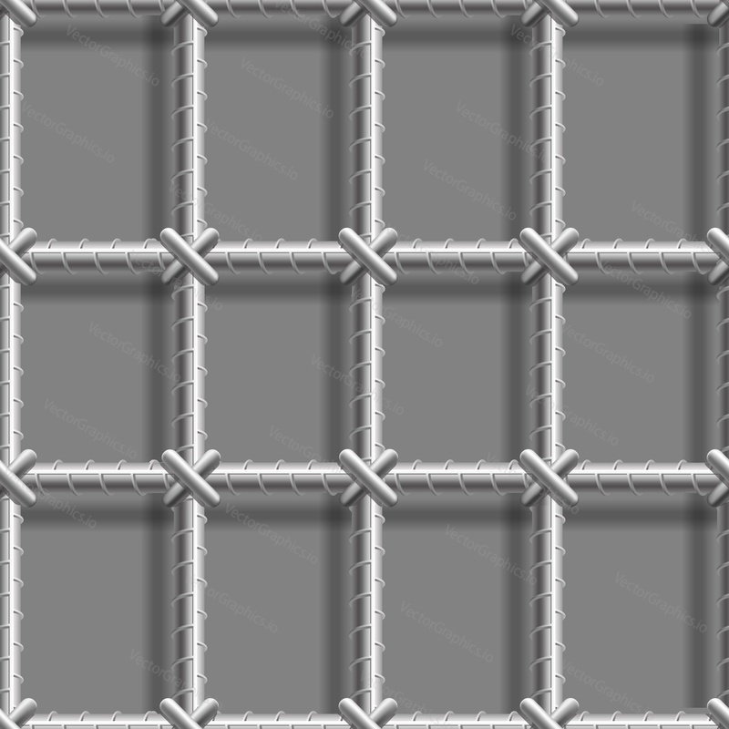 Kovová mřížka, vězeňská klec, ocelová mřížka Mesh geometrický tvar vektorové ilustrace. Horizontální a vertikální chromované vězeňské tyče bezešvá struktura