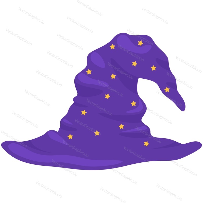 Cute funny wizard hat vector. Halloween starry purple merlin magician cap costume photobooth accessory icon isolated on white background
