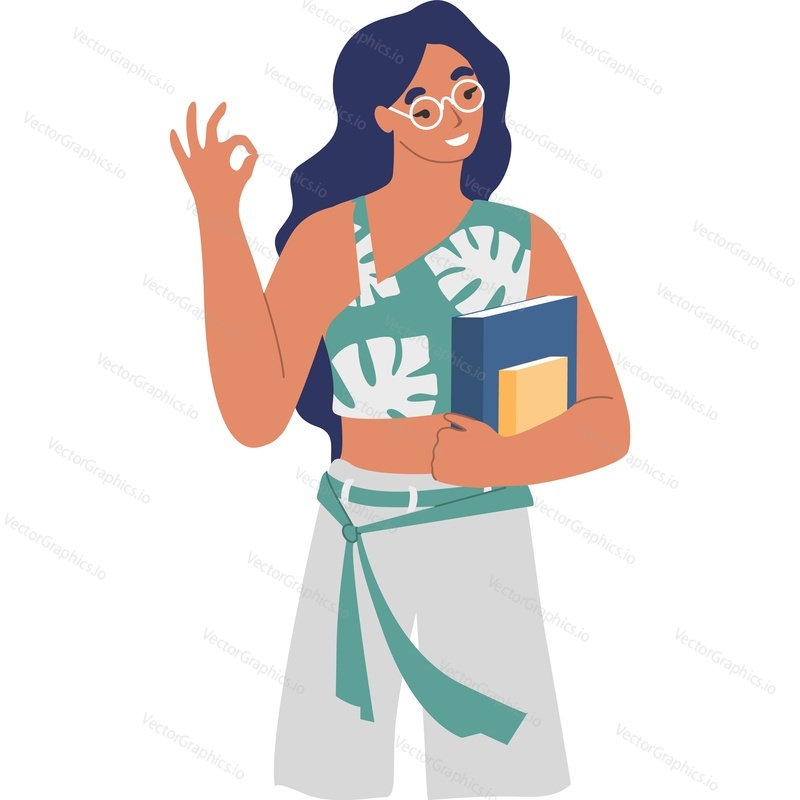 Woman office worker gesturing ok consent sign vector icon isolated on white background