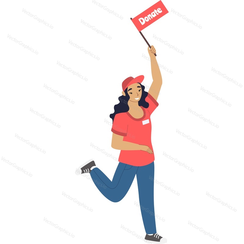 Woman volunteer with donate flag vector icon isolated on white background