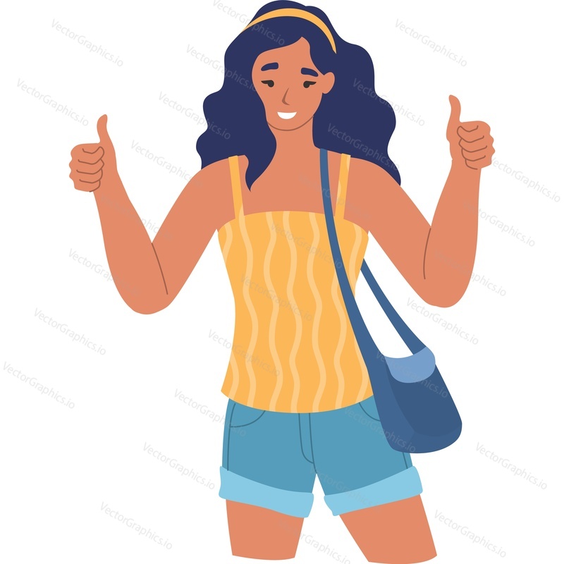 Teenager girl with double thumbsup showing consent gesture vector icon isolated on white background