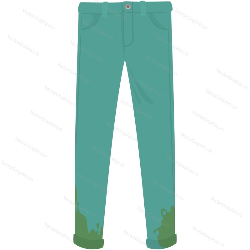 Dirty pants with stain vector. dirt on cotton cloth trousers, befouled with mud spot on jeans or smeary bedraggled trousers illustration isolated on white background