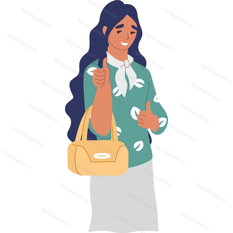 Fashion woman with thumbsup showing consent gesture vector icon isolated on white background