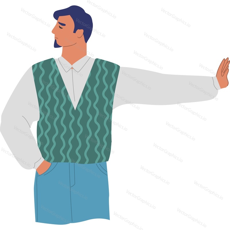 Old-fashioned man gesturing stop with hand vector icon isolated on white background