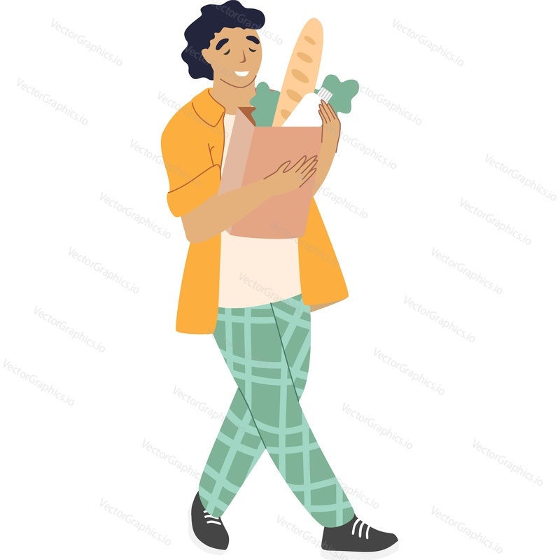 Man donating groceries food for homeless vector icon isolated on white background