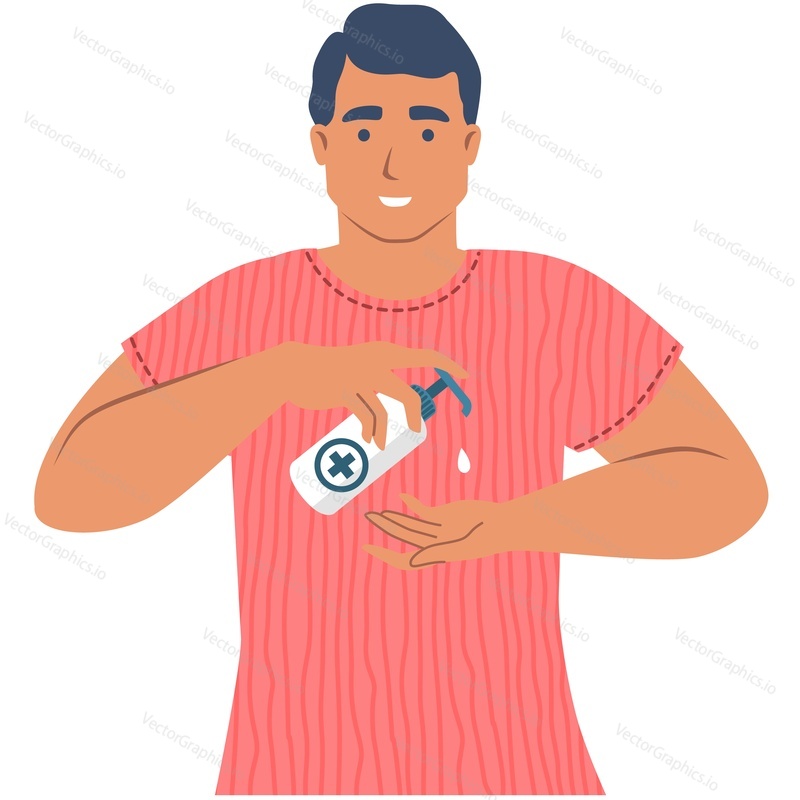 Man using sanitizer or hands vector icon isolated on white background