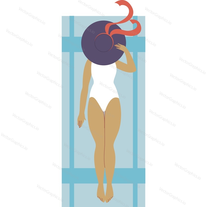 Woman sunbathing on the beach vector icon isolated on white background.