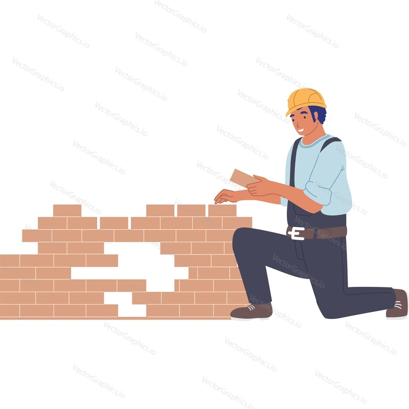 Builder budova cihlové zdi vektorové ikony izolovaných na bílém pozadí.