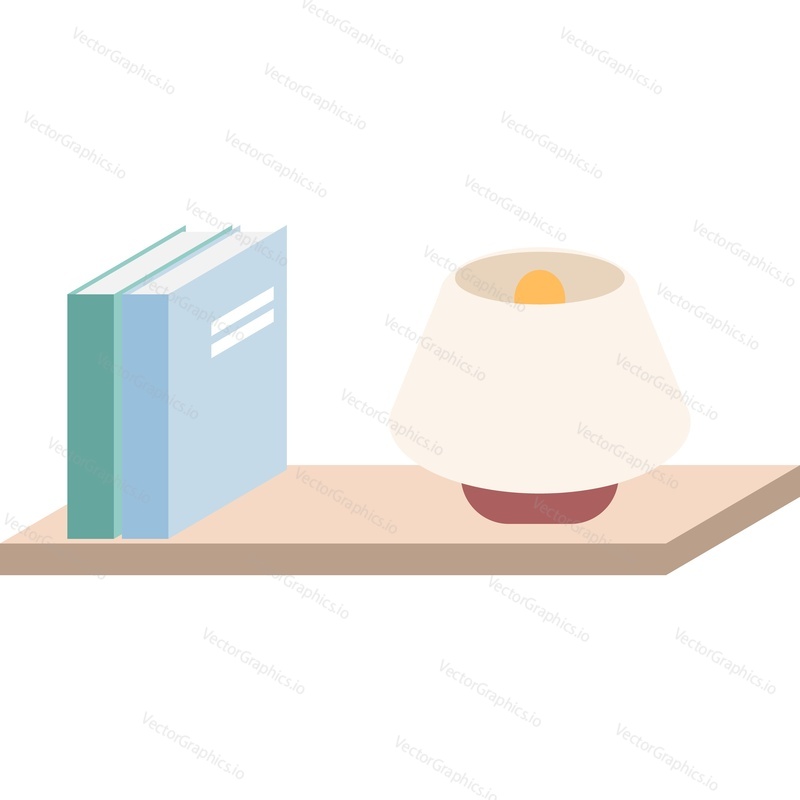 Полка с книгами и векторный значок лампы, выделенный на белом фоне.