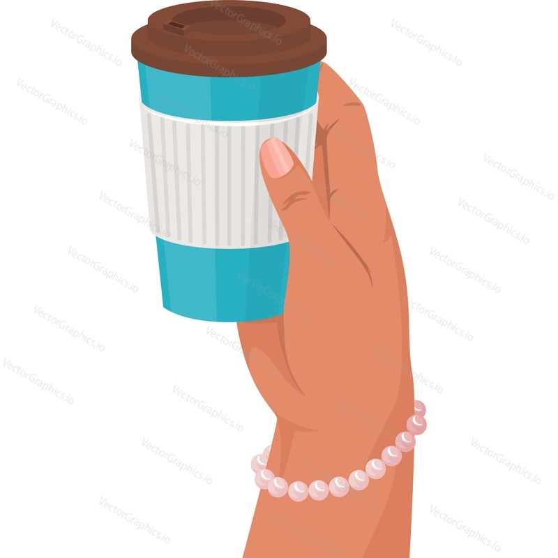 Takeaway cup with coffee in hand vector icon isolated on white background